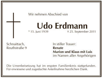 Traueranzeige von Udo Erdmann von Pegnitz-Zeitung